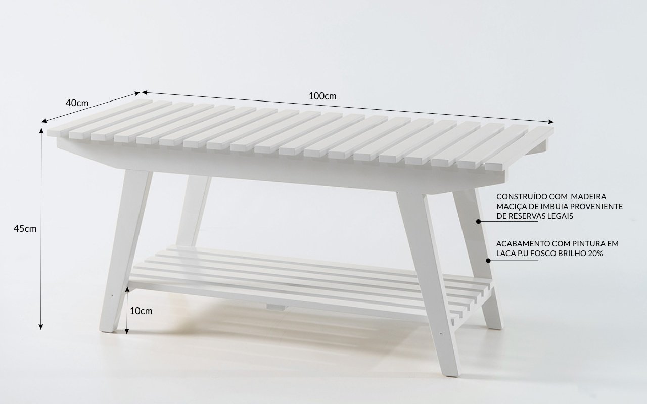 Banco Sapateira para Hall Buiah 100cm Laqueado Branco