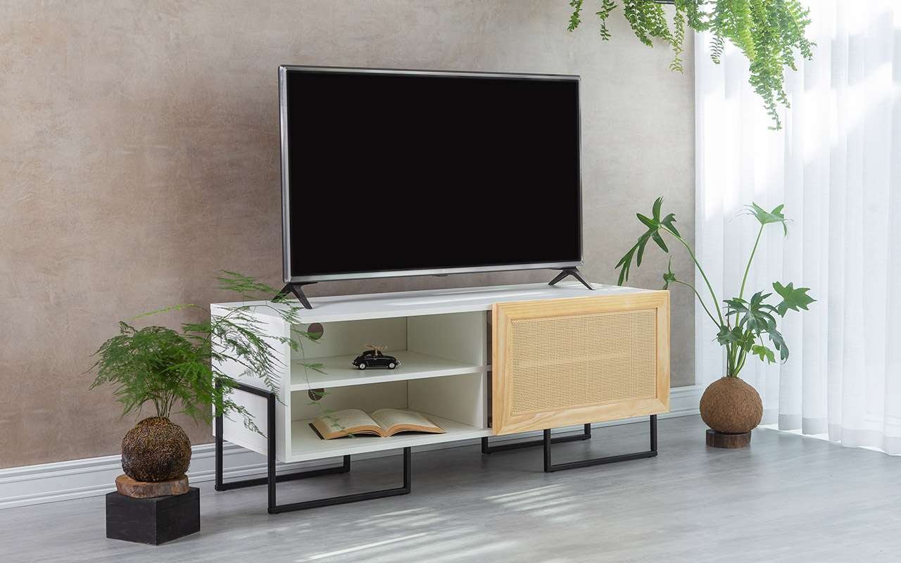 Rack Pequeno Estilo Industrial com Porta de Correr Crosby 120 cm MDF ...
