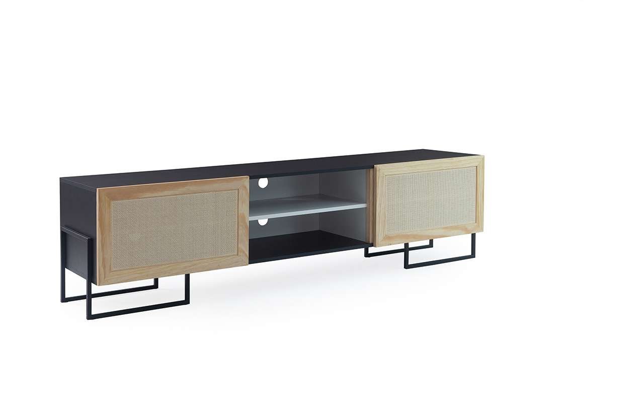 Rack para TV Pés de Metal Portas Crosby 180 cm MDF Preto e