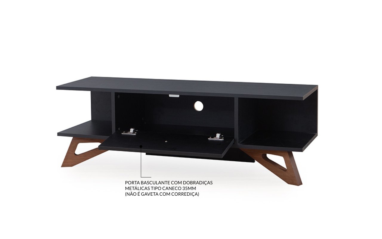Rack para TV Pequeno Stills MDF Preto e Madeira JT